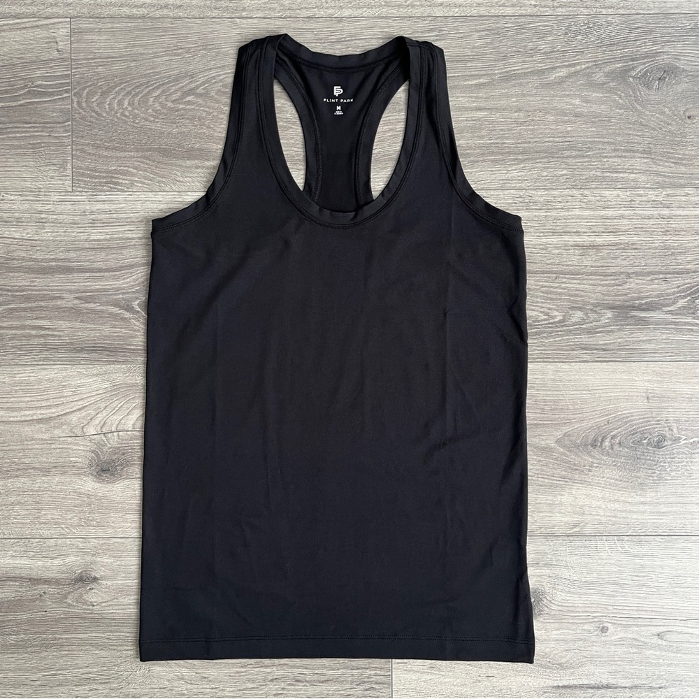 FLINT PARK Volley Tank Top Womens Medium Black Racerback Tenniscore Activewear